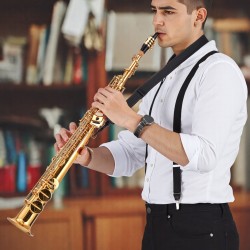 Sopraanosaksofoni messinkirunkoinen B-vireinen 23 näppäintä 33 sävelen ääniala