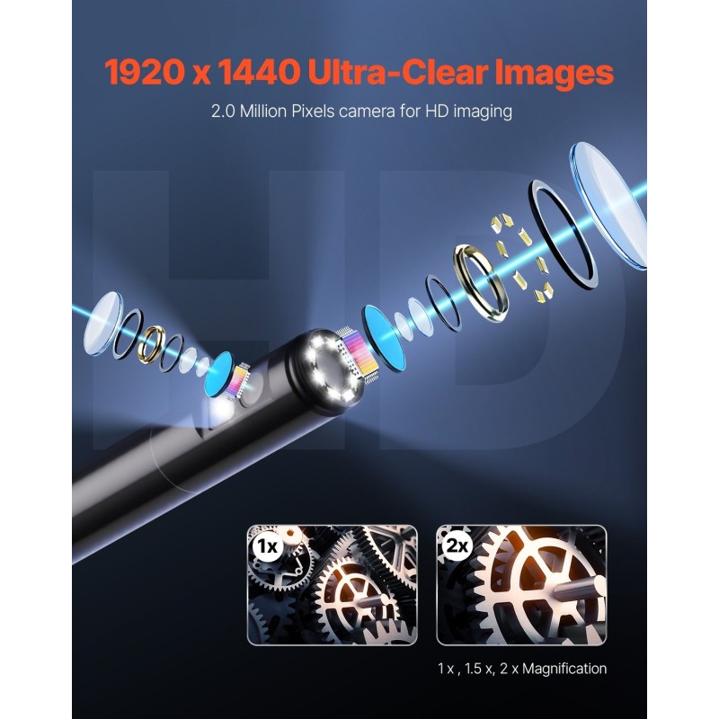 Endoskooppikamera kaksilinssinen viiden metrin kaapelilla vesitiivis kaksi megapikseliä