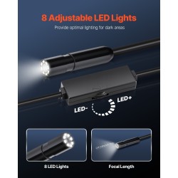 Endoskooppikamera 3 m puolijäykkä kaapeli 2 MP IP67 8 säädettävää LED-valoa