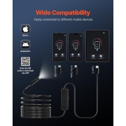 Endoskooppikamera 5 m puolijäykkä kaapeli 2 megapikseliä 8 säädettävää LED-valoa IP67-suojattu