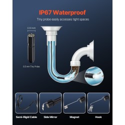 Endoskooppikamera 5 m puolijäykkä kaapeli 2 megapikseliä 8 säädettävää LED-valoa IP67-suojattu