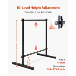 Kaksitasoinen vapaasti seisova balettitanko musta 10-portainen korkeussäätö 290–1205 mm