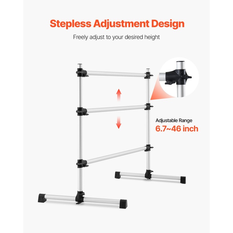 Siirrettävä tuplabalettitanko alumiininen säädettävä 170–1165 mm kantavuus 136 kg