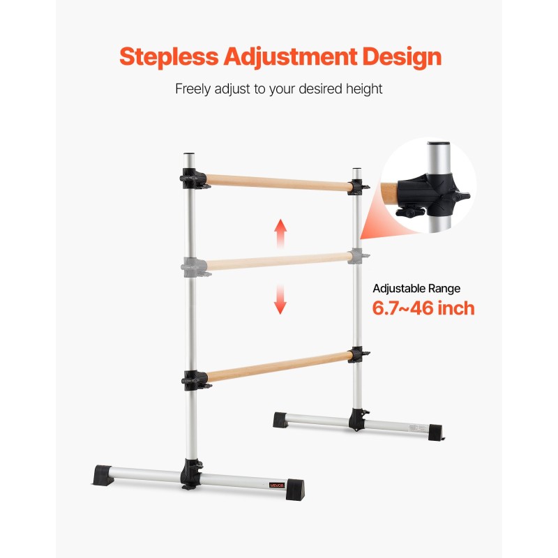 Balettitanko pyökki alumiinirunko korkeussäädettävä kannettava kaksiosainen