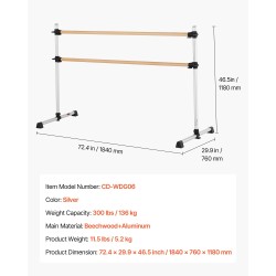 Balettitanko pyökki alumiinirunko korkeussäädettävä kannettava kaksiosainen