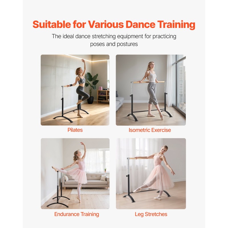 Kannettava balettitanko hiiliteräs säädettävä 5 tasoa 28–44 tuumaa musta aikuisille ja nuorille