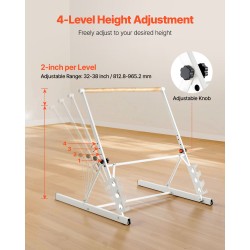 Balettitanko vapaasti seisova siirrettävä taitettava neliasteinen korkeussäätö pyökki ja hiiliteräs valkoinen