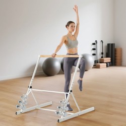 Balettitanko vapaasti seisova siirrettävä taitettava neliasteinen korkeussäätö pyökki ja hiiliteräs valkoinen