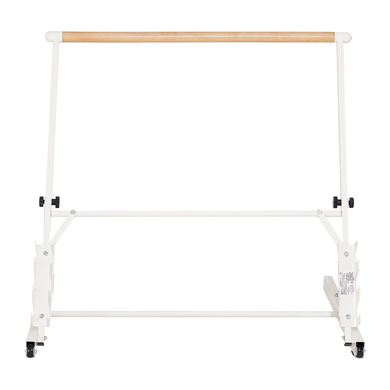 Balettitanko vapaasti seisova siirrettävä taitettava neliasteinen korkeussäätö pyökki ja hiiliteräs valkoinen