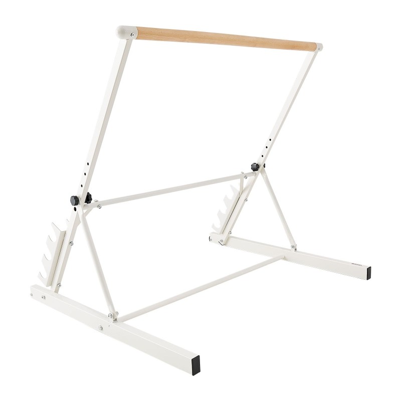 Balettitanko vapaasti seisova siirrettävä taitettava neliasteinen korkeussäätö pyökki ja hiiliteräs valkoinen