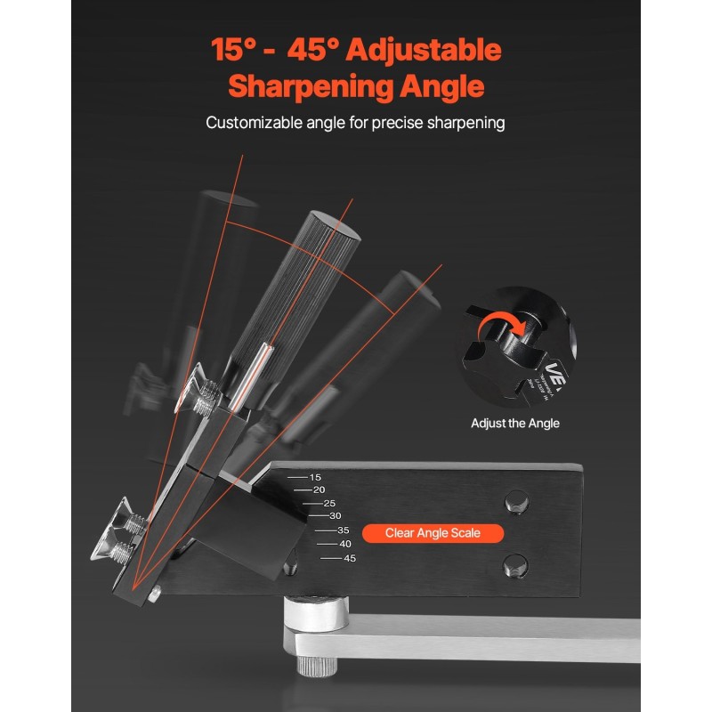 Ruohonleikkurin terän teroitin alumiiniseos 15–45 asteen kulma 4 adapteritappia 25 mm kahva