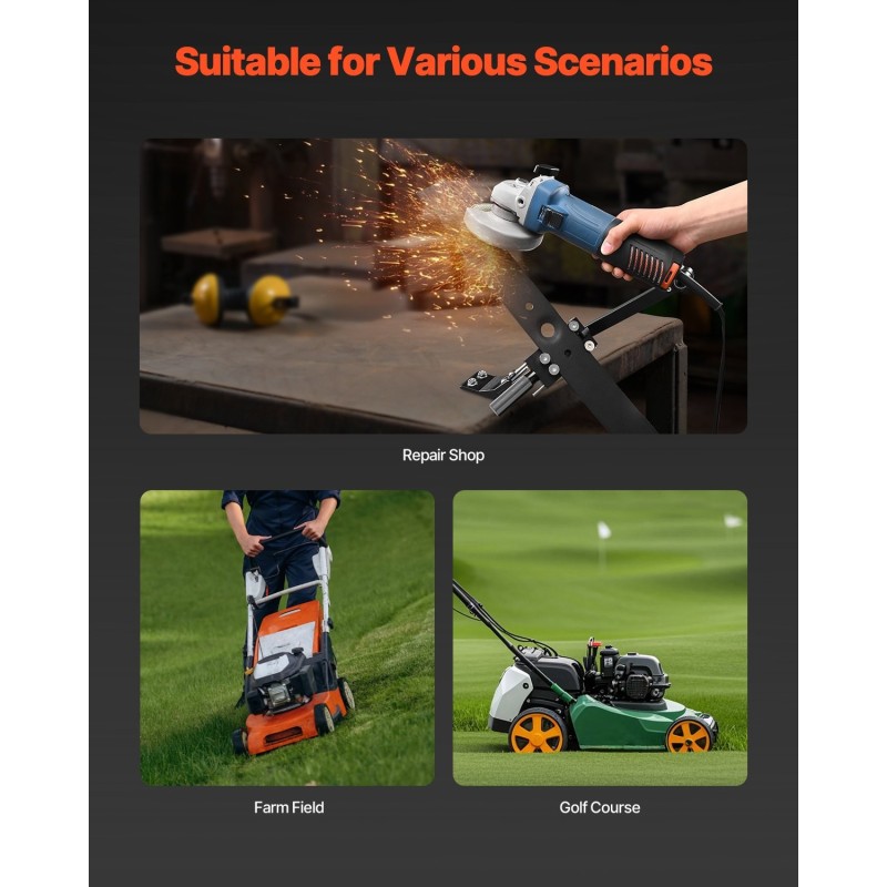 Ruohonleikkurin terän teroitin alumiiniseosrunko kuulalaakeri säädettävä 15–45 asteen kulma 25 mm kahva