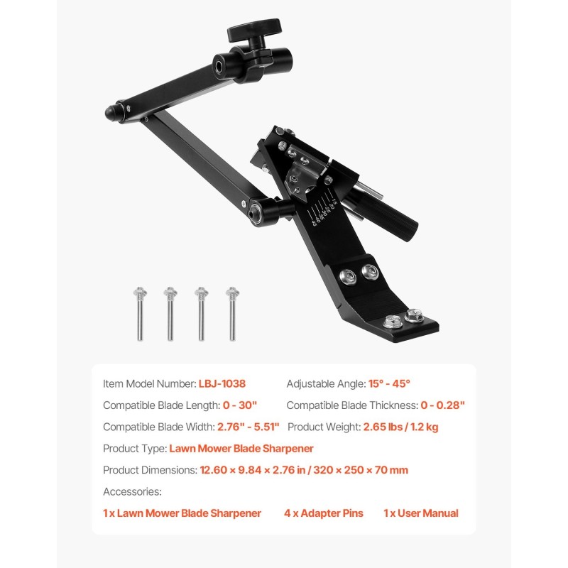 Ruohonleikkurin terän teroitin alumiiniseosrunko kuulalaakeri säädettävä 15–45 asteen kulma 25 mm kahva