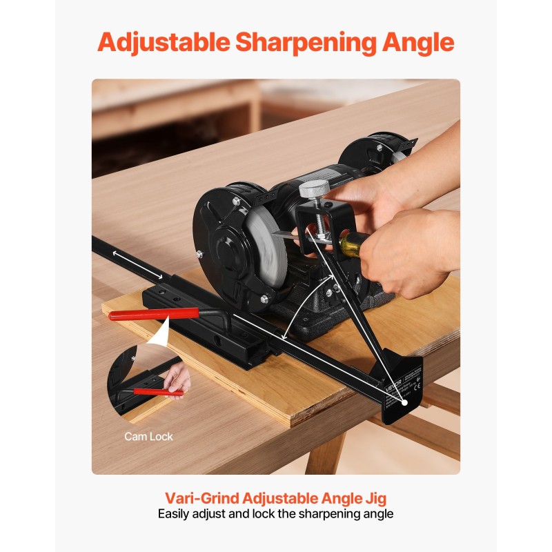 Teroitusjärjestelmä penkkihiomakoneelle alumiiniseos 6- ja 8-tuumaisille kääntyvällä tasopöydällä