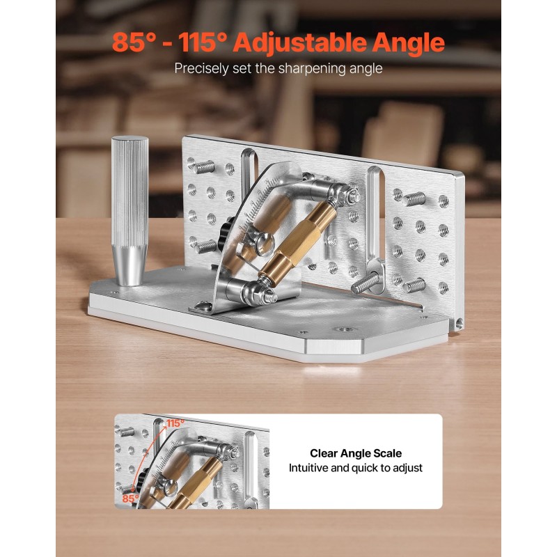 Hiomakoneen veitsituki säädettävä 85–115 asteen alumiiniseosrunko ergonomisilla kahvoilla