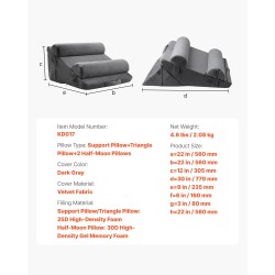 4-osainen ortopedinen kiilatyynysarja 25D ja 30D korkeatiheyksinen vaahto geelimuistevaahto irrotettava samettipäällinen