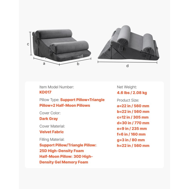 4-osainen ortopedinen kiilatyynysarja 25D ja 30D korkeatiheyksinen vaahto geelimuistevaahto irrotettava samettipäällinen