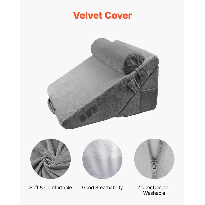 Kiilatyynysetti 3-osainen tummanharmaa samettipäällisellä vaahtomuovi ja geelimuistivaahto 560 mm