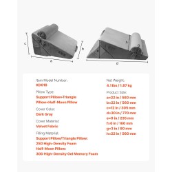 Kiilatyynysetti 3-osainen tummanharmaa samettipäällisellä vaahtomuovi ja geelimuistivaahto 560 mm