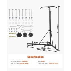Vapaasti seisova nyrkkeilysäkin teline teräsrunko säädettävä korkeus leuanvetotangolla 65 kg