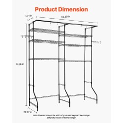 Pesukoneen ja kuivausrummun yläpuolinen hiiliteräshylly 6 tasoa 1610 mm