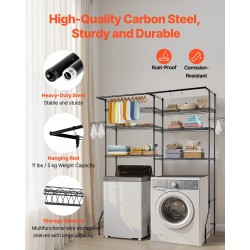 Pesukoneen ja kuivausrummun yläpuolinen hiiliteräshylly 6 tasoa 1610 mm