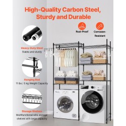 Säilytyshylly pesukoneen ja kuivausrummun yläpuolelle hiiliteräs 5 säädettävää hyllyä