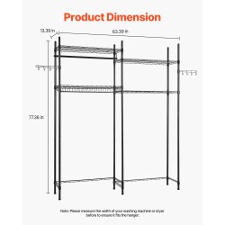 Pesukoneen ja kuivausrummun ylle säilytyshylly hiiliteräs 4 säädettävää tasoa