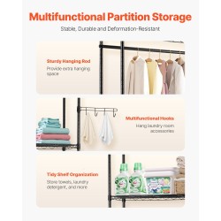 Pesukoneen ja kuivausrummun ylle säilytyshylly hiiliteräs 4 säädettävää tasoa