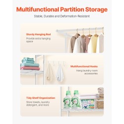 Pesukoneen ja kuivausrummun yläpuolinen hiiliteräshylly kolme tasoa vaateripustintanko kaatumissuoja