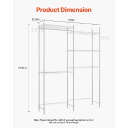 Säilytyshylly pesukoneen ja kuivausrummun päälle hiiliteräs viisi säädettävää hyllytasoa
