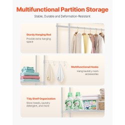 Säilytyshylly pesukoneen ja kuivausrummun päälle hiiliteräs viisi säädettävää hyllytasoa