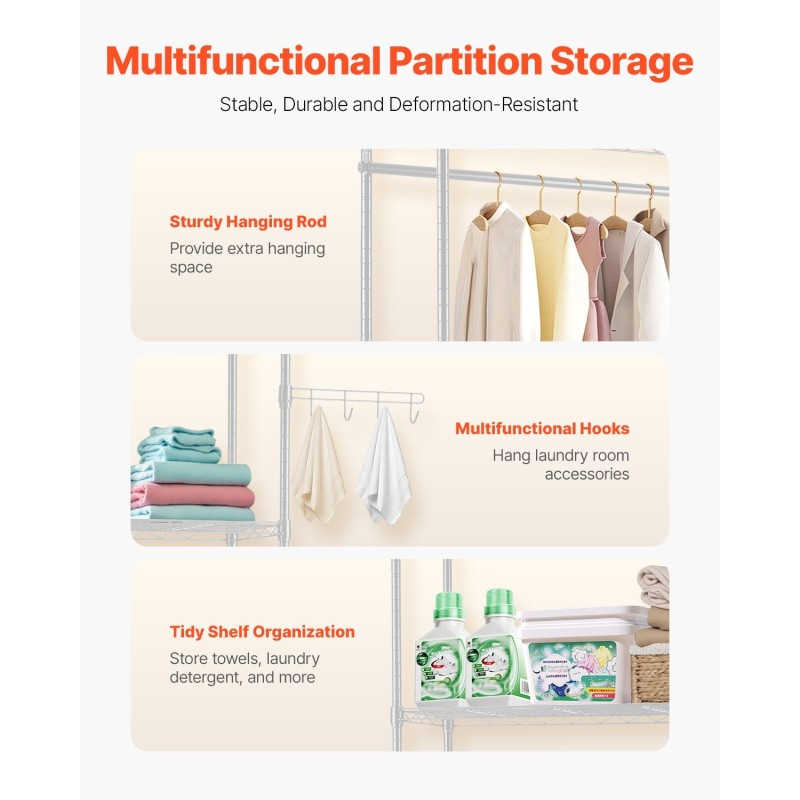 Säilytyshylly pesukoneen ja kuivausrummun päälle hiiliteräs viisi säädettävää hyllytasoa