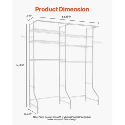 Pesukoneen ja kuivausrummun yläpuolinen hiiliteräksinen säilytyshylly 6 säädettävää tasoa