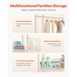 Pesukoneen ja kuivausrummun yläpuolinen hiiliteräksinen säilytyshylly 6 säädettävää tasoa