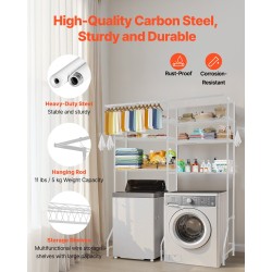 Pesukoneen ja kuivausrummun yläpuolinen hiiliteräksinen säilytyshylly 6 säädettävää tasoa