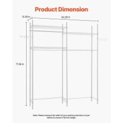 Ylähylly pesukoneen ja kuivausrummun päälle säädettävä hiiliteräksinen nelitasoinen kaatumissuojalla