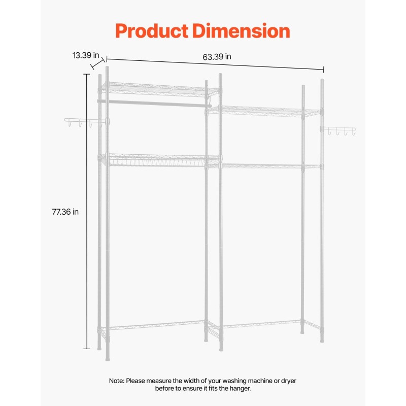 Ylähylly pesukoneen ja kuivausrummun päälle säädettävä hiiliteräksinen nelitasoinen kaatumissuojalla