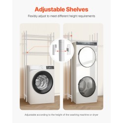 Ylähylly pesukoneen ja kuivausrummun päälle säädettävä hiiliteräksinen nelitasoinen kaatumissuojalla