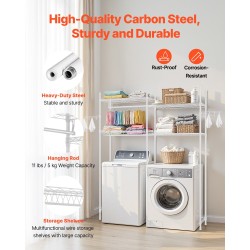 Ylähylly pesukoneen ja kuivausrummun päälle säädettävä hiiliteräksinen nelitasoinen kaatumissuojalla