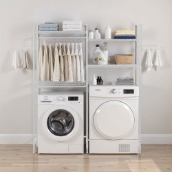 Ylähylly pesukoneen ja kuivausrummun päälle säädettävä hiiliteräksinen nelitasoinen kaatumissuojalla