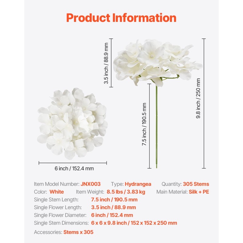 Tekohortensiat 305 kpl silkkiä valkoiset häihin ja juhliin