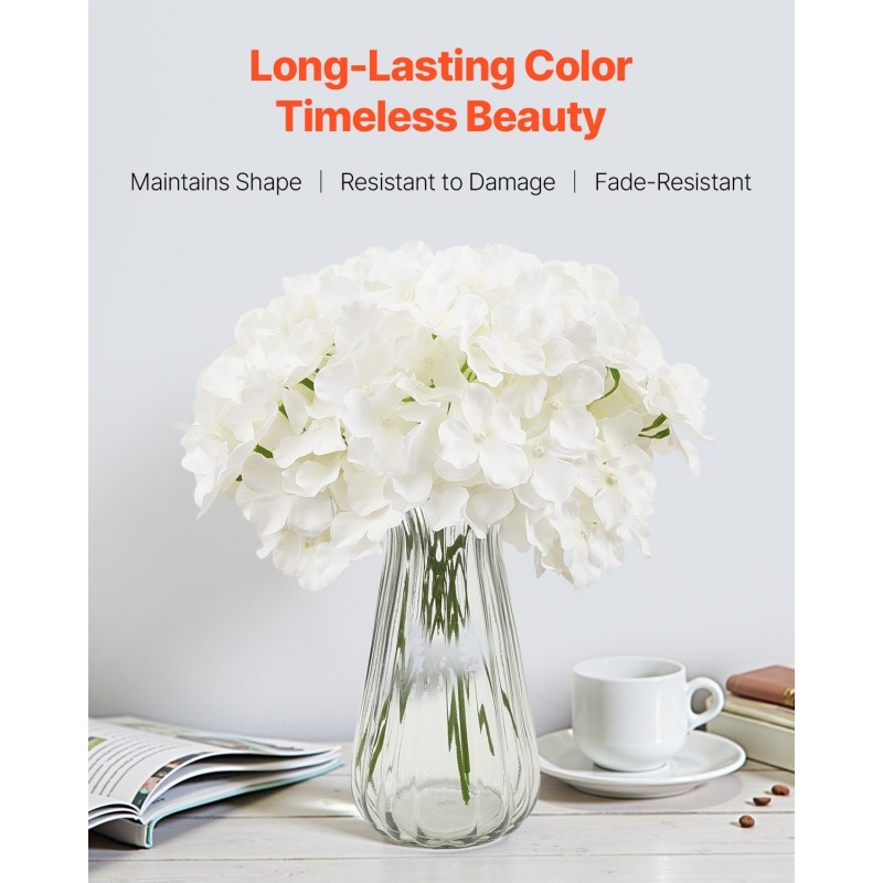 Tekokukat hortensia valkoiset 105 kpl taivutettavat silkki ja muovivarret 250 millimetriä