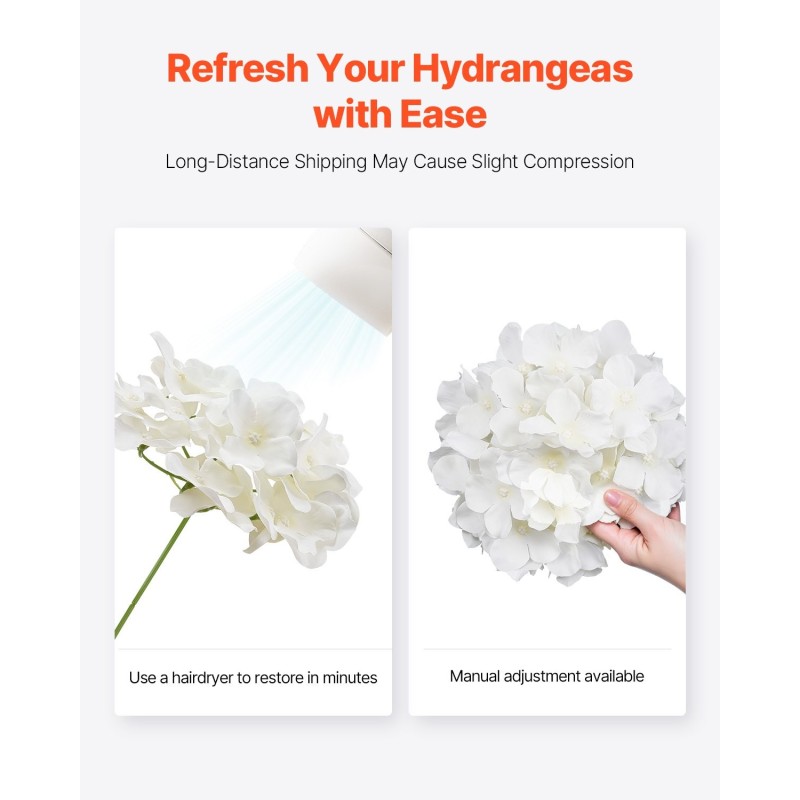 Tekohortensia 205 vartta valkoinen silkki ja muovi 250 mm kukinto 152 mm