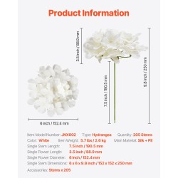 Tekohortensia 205 vartta valkoinen silkki ja muovi 250 mm kukinto 152 mm