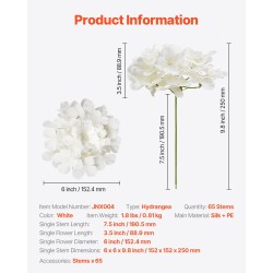 Keinotekoiset hortensiat silkkiä ja PE-muovia 65 kpl valkoiset 15 cm