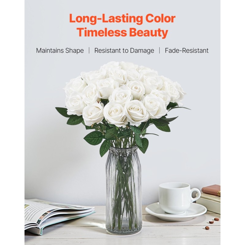 Tekoruusut valkoiset samettipintaiset 120 vartta 20-tuumaiset varret