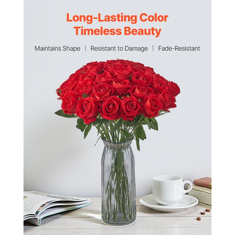 Tekoruusut 60 kpl punaiset samettimainen kangas 508 mm varsi 70 mm kukka