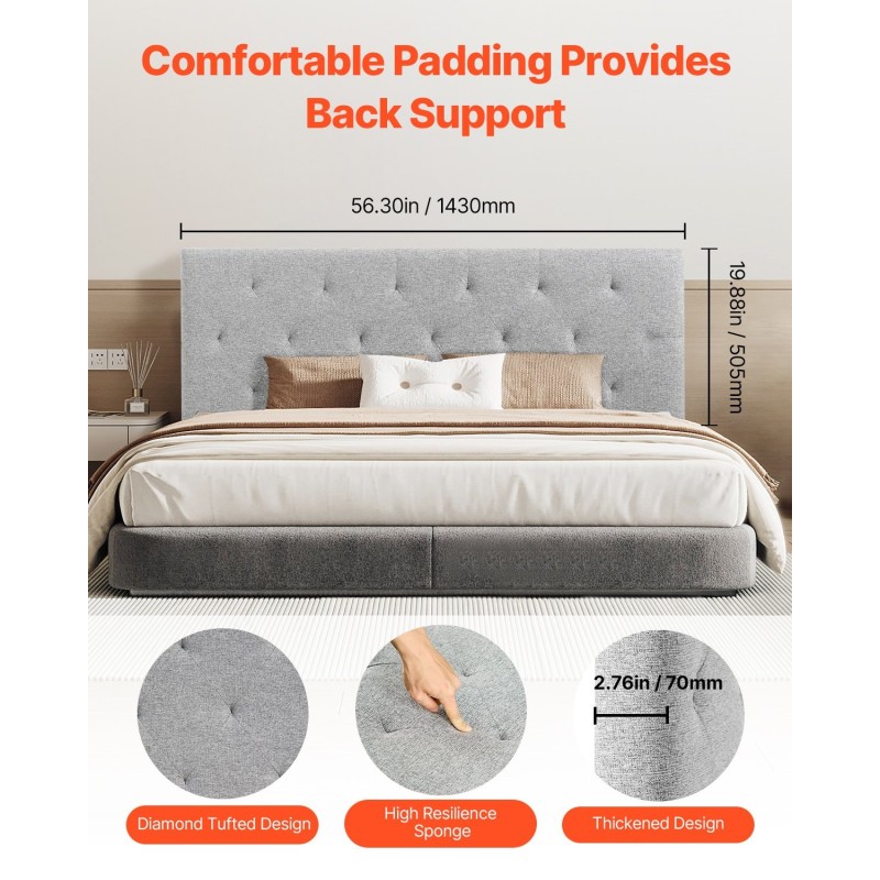 Sängynpääty täysikokoiselle muistivaahdolla hiiliteräsrunko pellavankaltainen vaaleanharmaa verhoilu