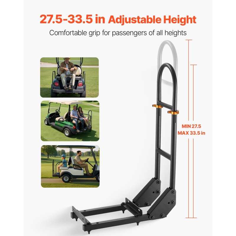 Takaistuimen musta hiiliteräksinen käsikaari korkeussäädettävä 27.5–33.5 tuumaa golfkärryihin
